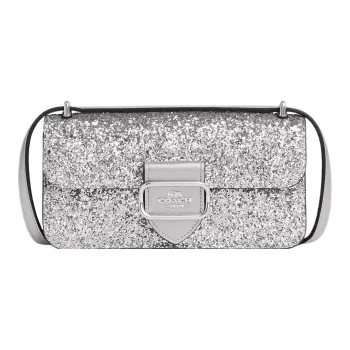COACH Morgan Fabric Cow Leather Patchwork Small Square Bag Handbag Shoulder Bag Crossbody Bag Small Size Women's Silver