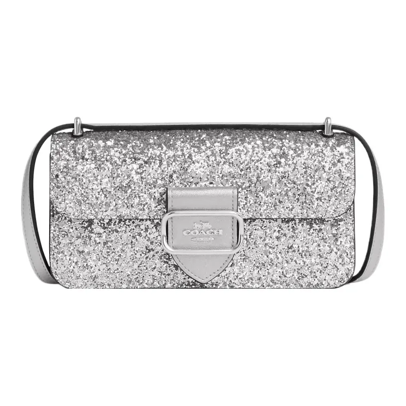 COACH Morgan Fabric Cow Leather Patchwork Small Square Bag Handbag Shoulder Bag Crossbody Bag Small Size Women's Silver-0