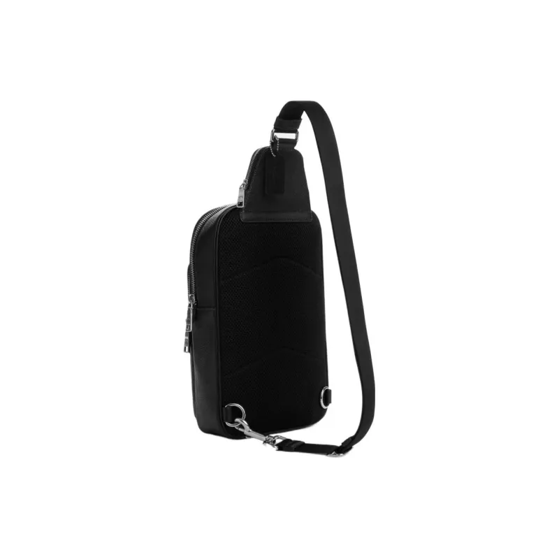 COACH Refined Pebbled Leather Sling Bag, Crossbody Bag Trumpets Men's Silver & Black-1