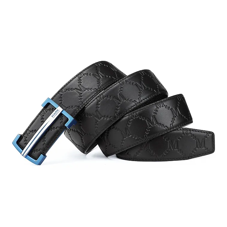 FAIRWHALE Brand Logo Textured Plate Buckle Durable Premium Cow Leather Stainless Steel Leather Belts Men's Width 3.5CM-4