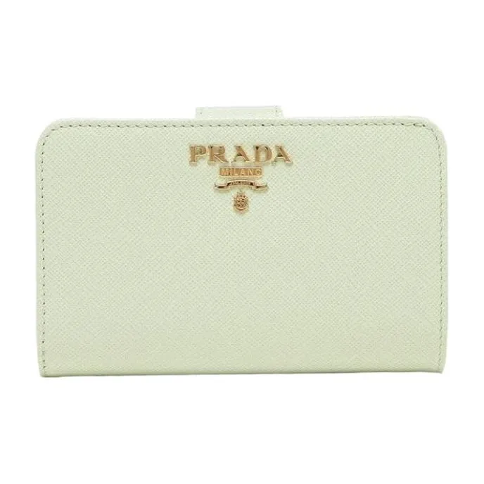 PRADA Saffiano Leather Wallet Women's Light Green-0