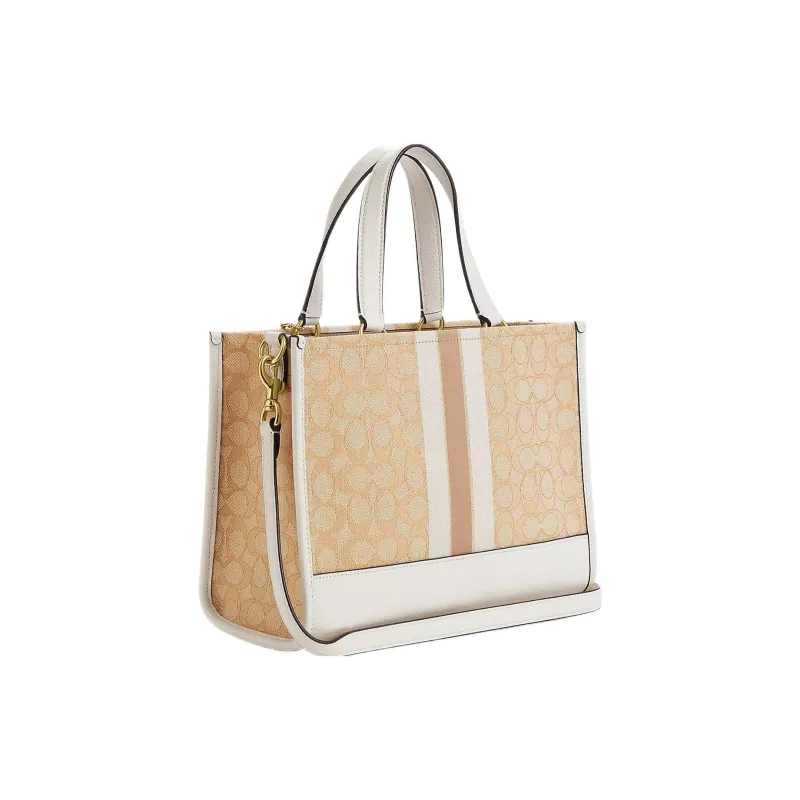 COACH Dempsey Jacquard With Leather One Shoulder Handbags Large Size Women's Gold & Light Khaki Chalk-1