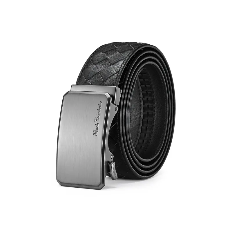 FAIRWHALE Woven Alloy Automatic Buckle Leather Belts Men's Width 3.5CM-0