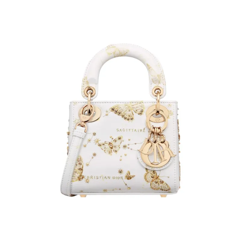 DIOR Lady Dior Cow Leather Shoulder Bag Crossbody Bag Handbag Extra Mini Women's White & Gold-0