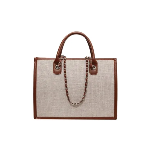 JANE KLAIN Fabric Portable Tote One Shoulder Bag Large Size Women's White & Brown