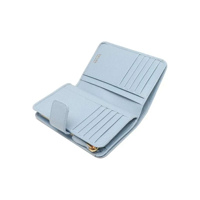 PRADA Saffiano Leather Wallet Small Size Women's Light Blue-4