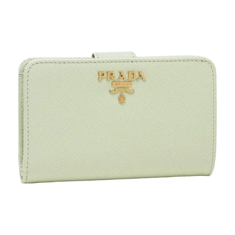 PRADA Saffiano Leather Wallet Women's Light Green-1