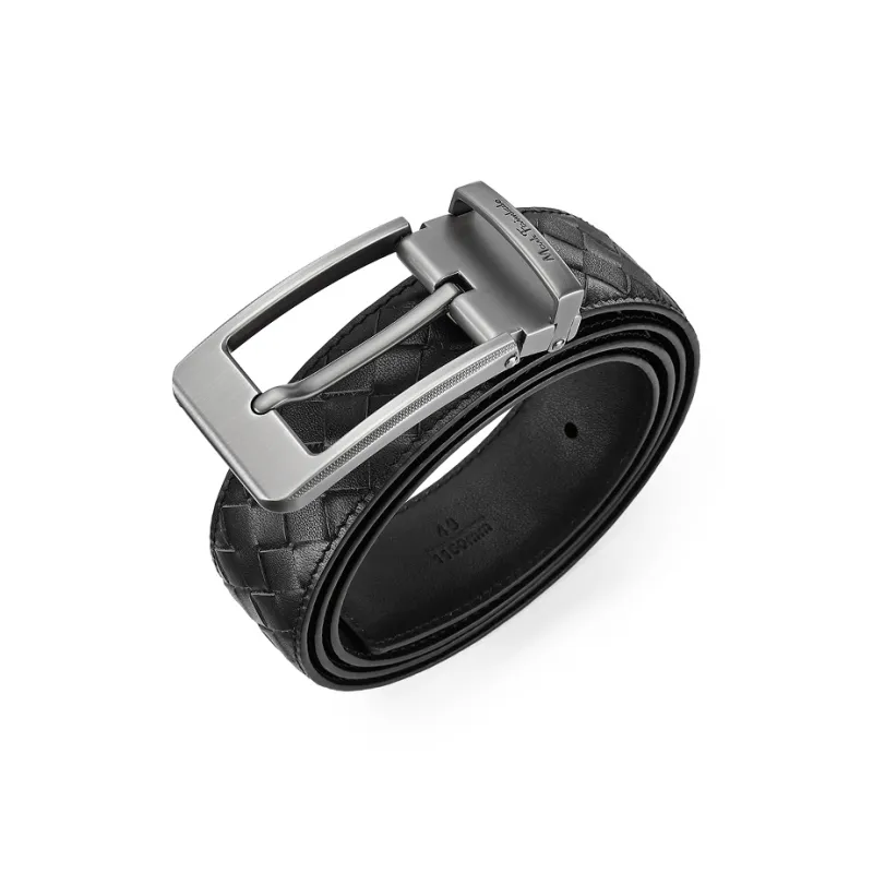 FAIRWHALE Embossed Logo, Top Grain Woven Cow Leather, Genuine Leather Pin Buckle Leather Belts Men's Width 3.5CM-3
