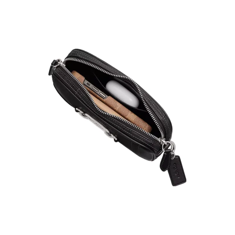 COACH Glove Tanning Baguette Bag, Portable Crossbody Bag, Shoulder Bag Trumpets Women's Black-3