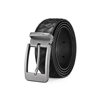 FAIRWHALE Embossed Logo, Top Grain Woven Cow Leather, Genuine Leather Pin Buckle Leather Belts Men's Width 3.5CM