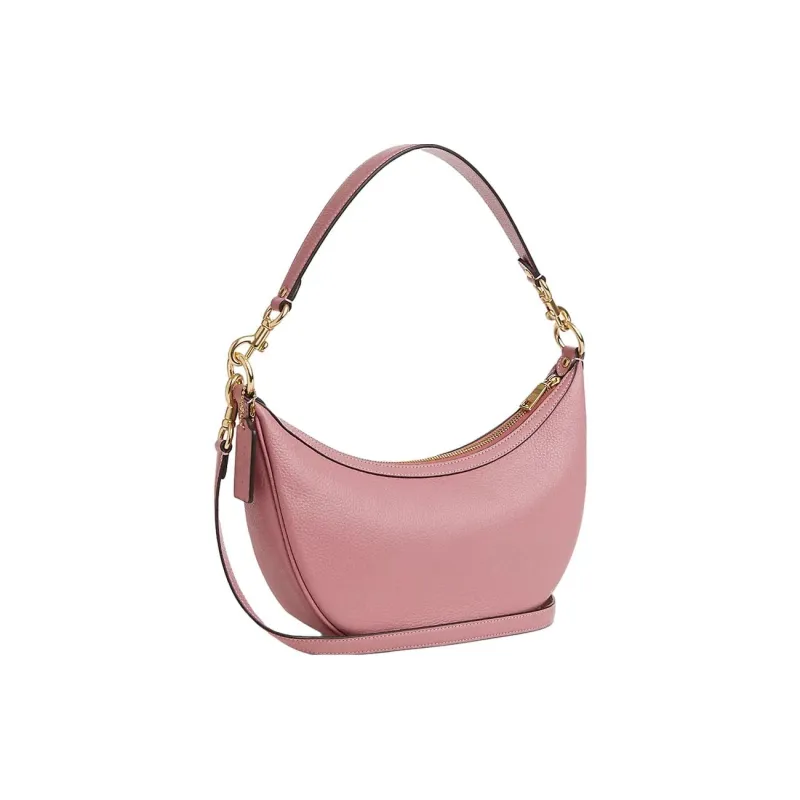 COACH Leather Crescent Bag, Handbag, Shoulder Bag Medium Size Women's Gold & True Pink-1