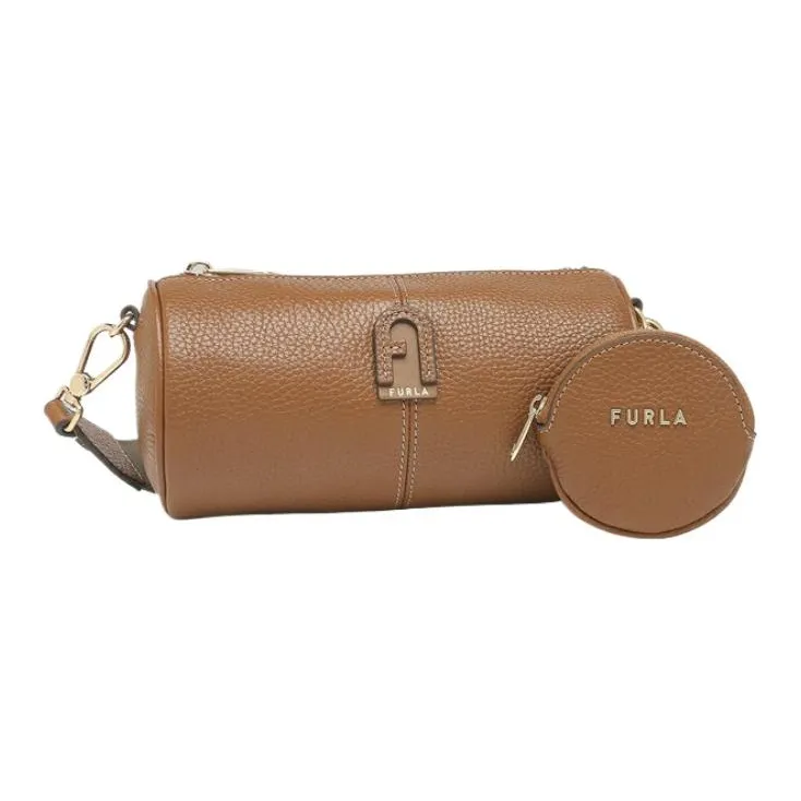 Furla Leather Cylinder Bag, Crossbody Bag, Shoulder Bag Mini Women's Brown-1