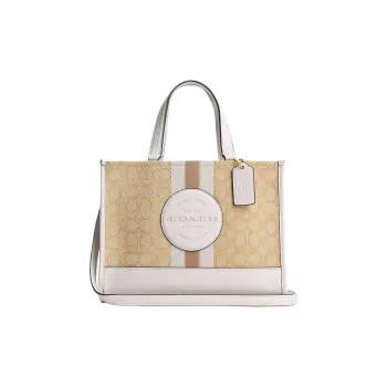 COACH Dempsey Jacquard With Leather One Shoulder Handbags Large Size Women's Gold & Light Khaki Chalk