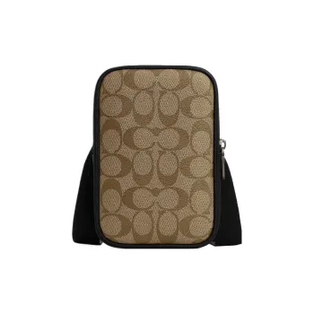 COACH PVC Cow Leather Patchwork Camera Bag Shoulder Bag Crossbody Bag Mini Unisex Khaki