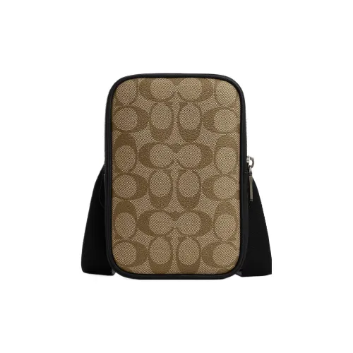 COACH PVC Cow Leather Patchwork Camera Bag Shoulder Bag Crossbody Bag Mini Unisex Khaki