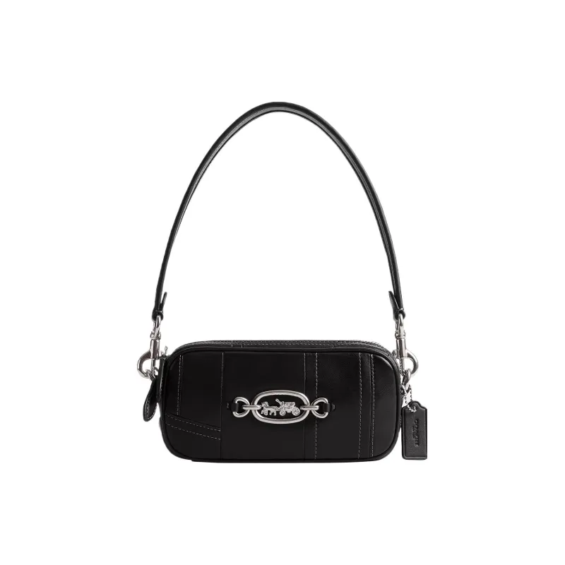 COACH Glove Tanning Baguette Bag, Portable Crossbody Bag, Shoulder Bag Trumpets Women's Black-0