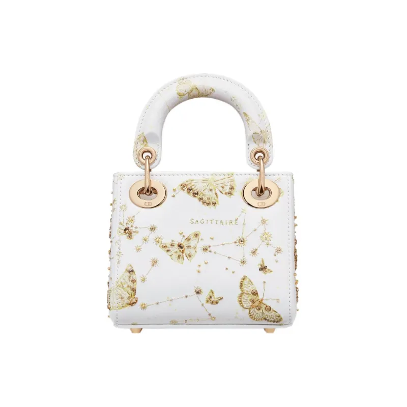 DIOR Lady Dior Cow Leather Shoulder Bag Crossbody Bag Handbag Extra Mini Women's White & Gold-2