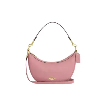 COACH Leather Crescent Bag, Handbag, Shoulder Bag Medium Size Women's Gold & True Pink