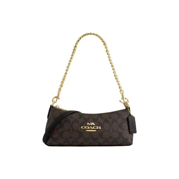 COACH Charlotte PVC Baguette Bag Handbag Shoulder Bag Women's Gold & Brown Black