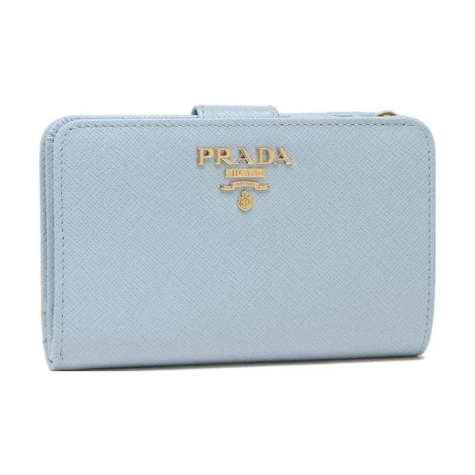 PRADA Saffiano Leather Wallet Small Size Women's Light Blue-1