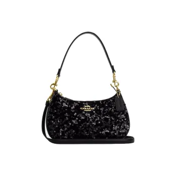 COACH Teri Plastic With Cow Split Leather Shoulder Bag, Handbag, Shoulder Bag Women's Black