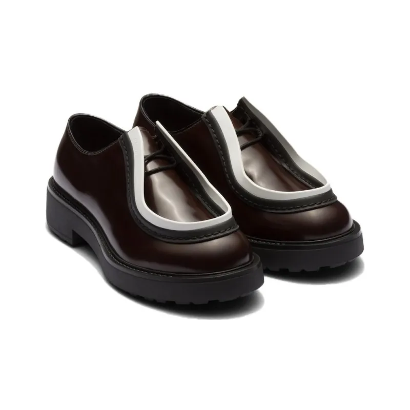 PRADA Opaque Brushed-leather Lace-up Shoes-2