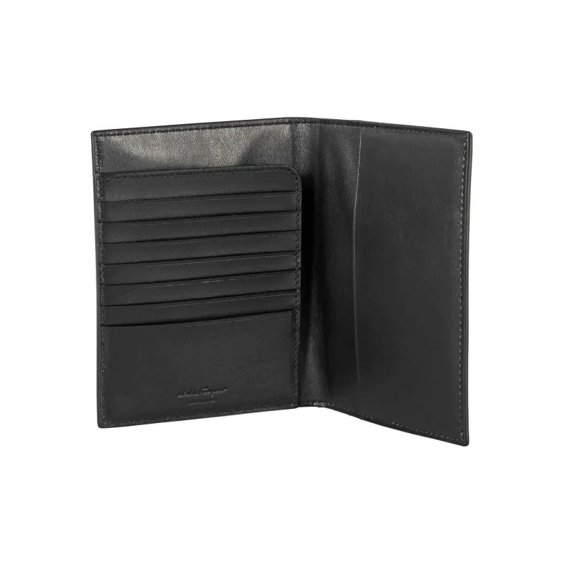 FERRAGAMO Leather Card Holder Passport Case Men's Black-4
