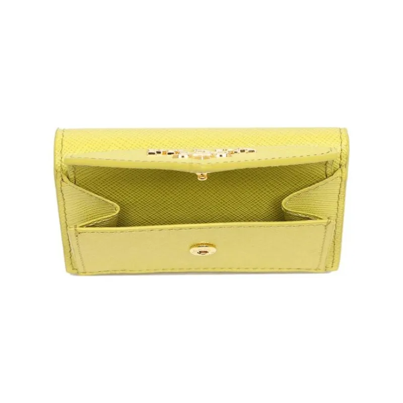 PRADA Leather Wallet Small Size Women's Yellow-4