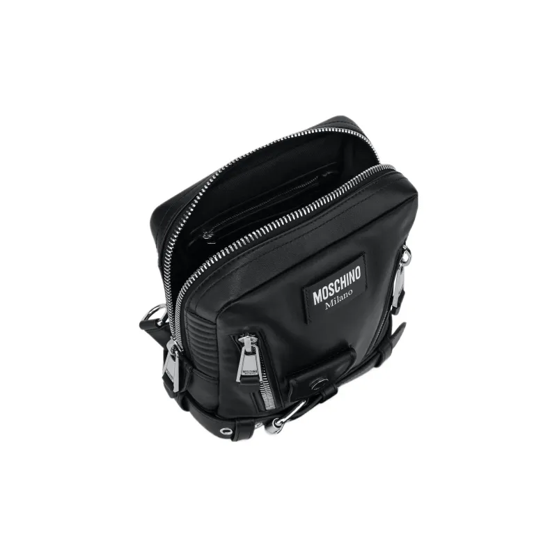 MOSCHINO Calfskin Sling Bag Crossbody Bag Shoulder Bag Men's Black-2