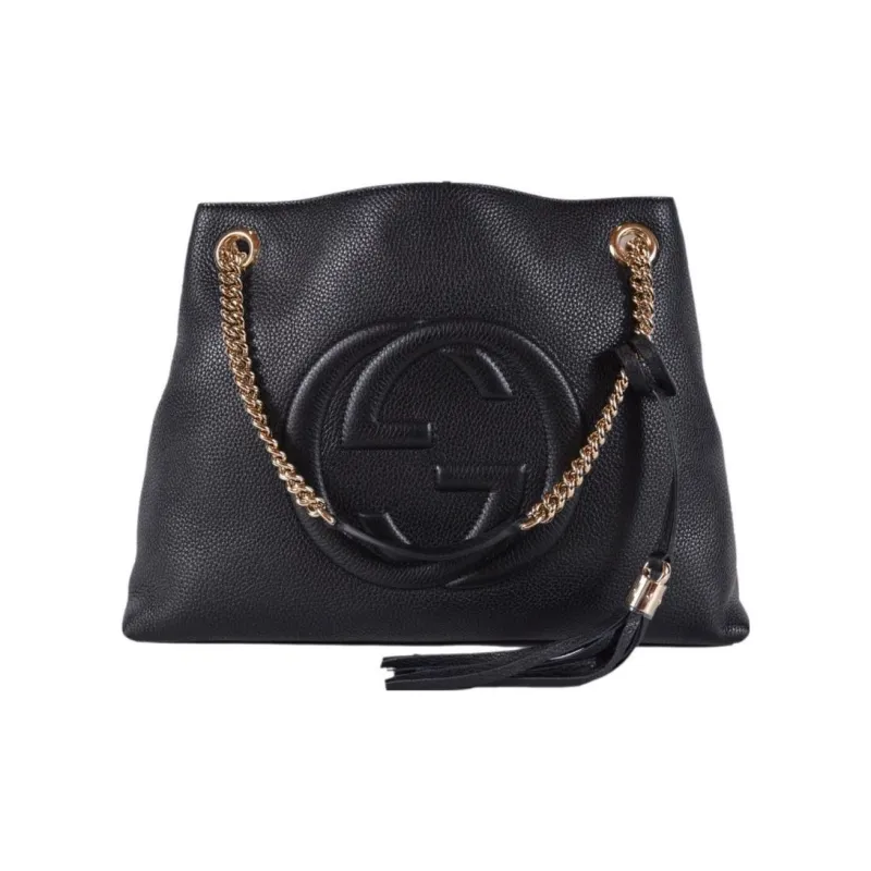 GUCCI Soho Leather Tote Bag, Shopping Bag, Handbag, Shoulder Bag Women's Black-0