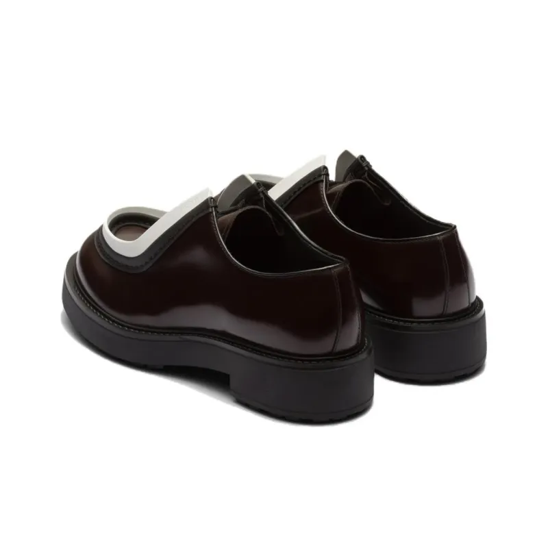 PRADA Opaque Brushed-leather Lace-up Shoes-4