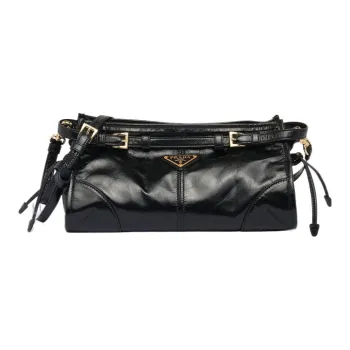 PRADA Leather Handbag Shoulder Bag Small Size Women's Black