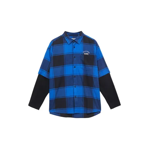 Metersbonwe Shirts Men Blue And Black Plaid Pattern Set