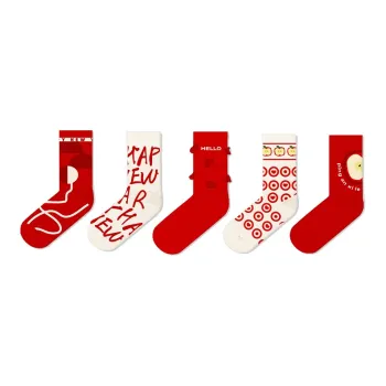 Duanmei Mid Calf Socks Fall And Winter Unisex 5 Pack Red