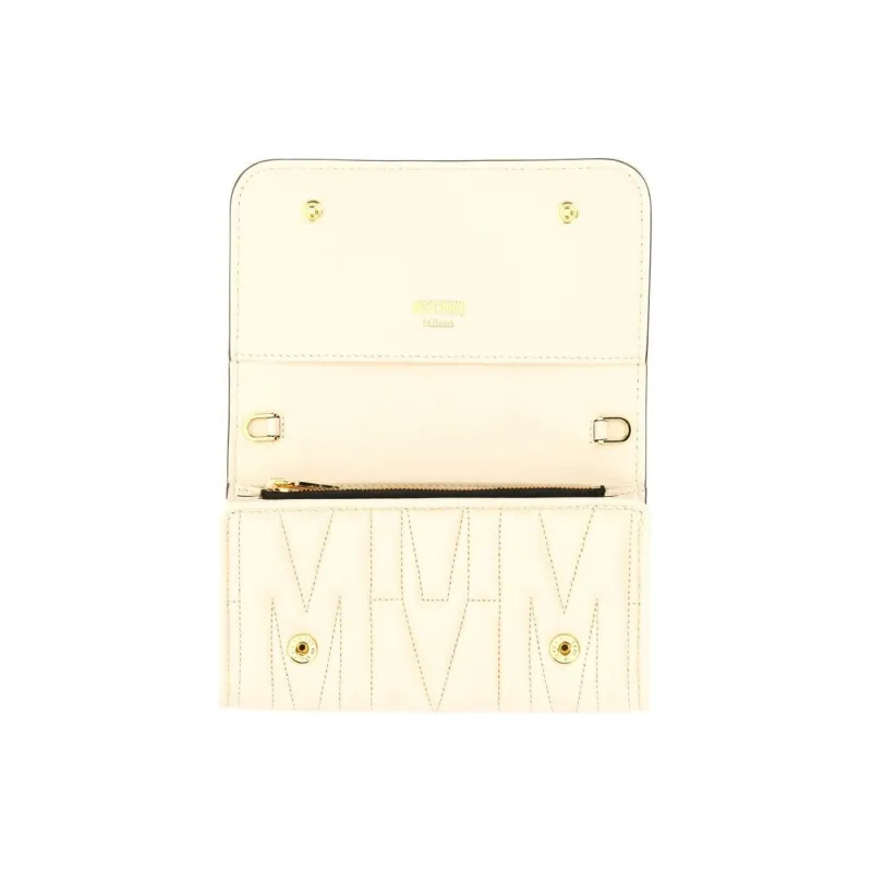 MOSCHINO Leather Crossbody Bag Shoulder Bag Women's Light Yellow-4