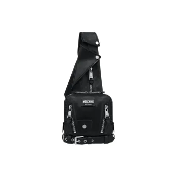 MOSCHINO Calfskin Sling Bag Crossbody Bag Shoulder Bag Men's Black