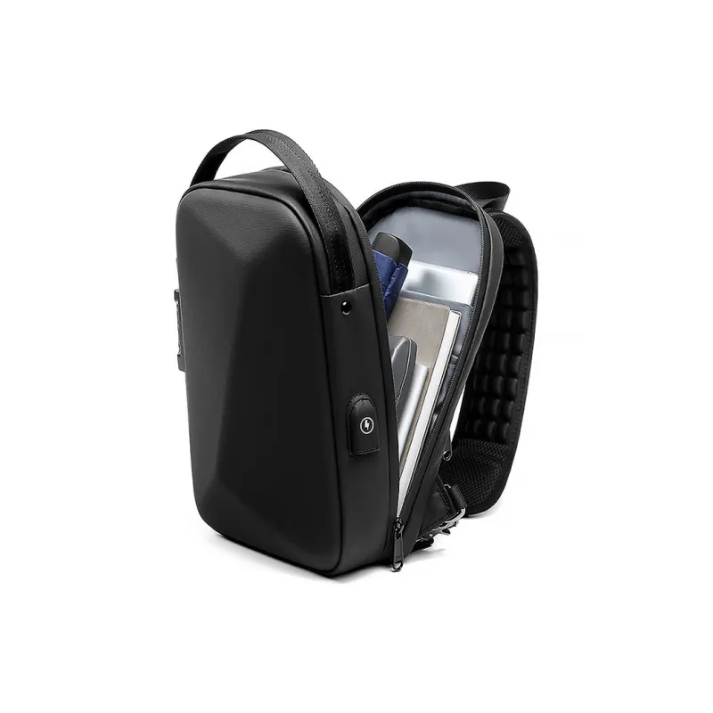 ROSEROOEN Fabric Shoulder Bag Crossbody Bag Backpack Sling Bag Regular Unisex Black-4
