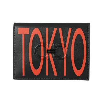 FERRAGAMO Leather Card Holder Passport Case Men's Black