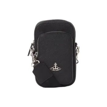 Vivienne Westwood Saffiano Cow Leather Cell Phone Pouch, Crossbody Bag, Shoulder Bag Women's Black