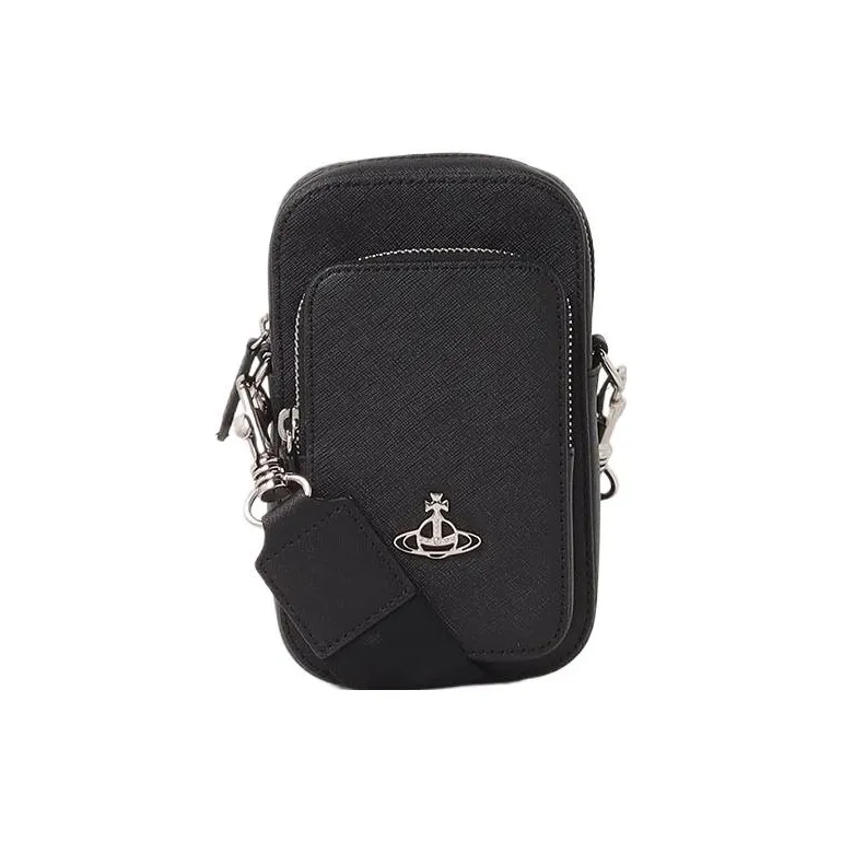 Vivienne Westwood Saffiano Cow Leather Cell Phone Pouch, Crossbody Bag, Shoulder Bag Women's Black-0