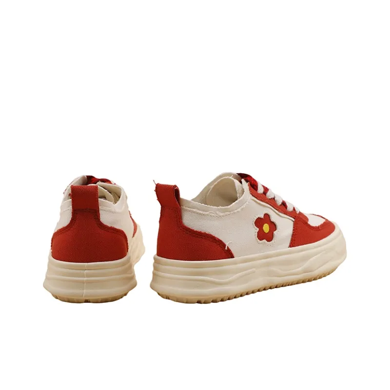MINGKUANG Canvas Shoes Women's Low Top Red-4