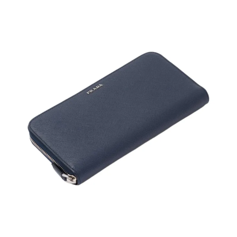 PRADA Saffiano Calfskin Wallet Men's Marine Blue & Light Gray-1