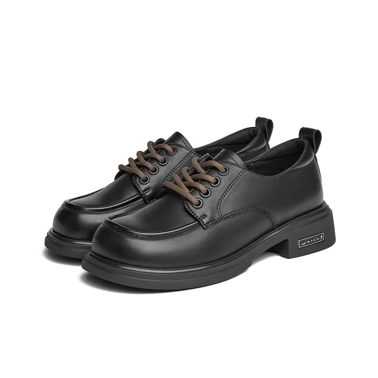 JOSINY British Small Leather Shoes JK Unlined Shoes Loafers 3.5cm Women's Black-2
