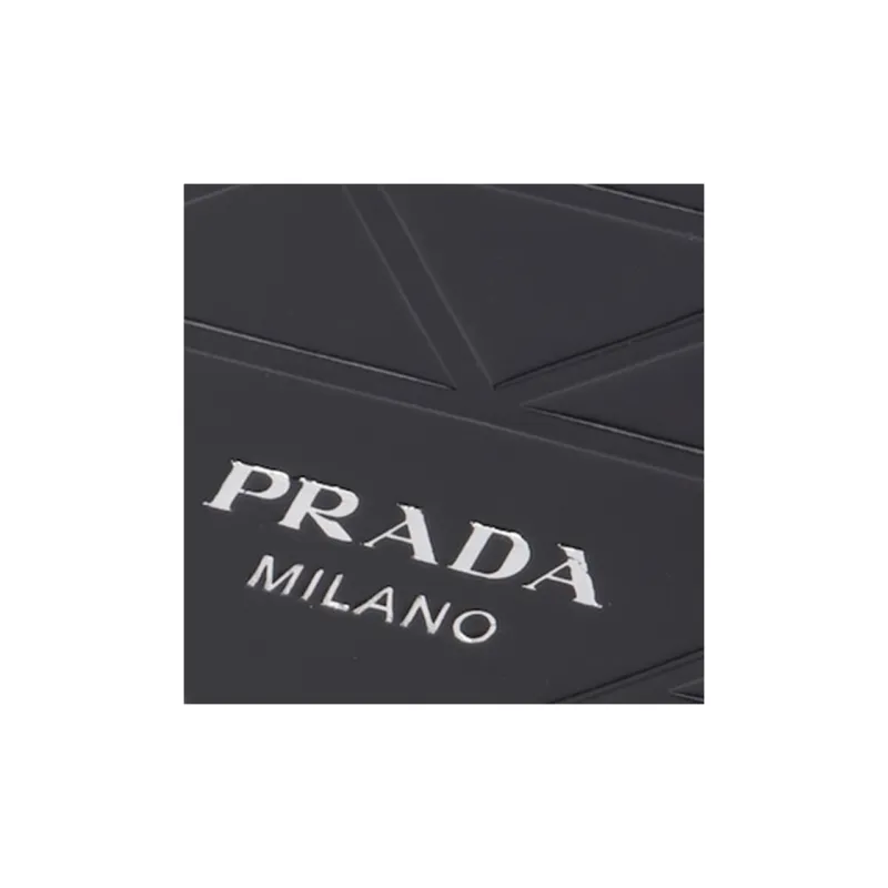 PRADA Embossed Brushed Leather IPhone 14 Pro Case Bag Accessory Men's Black-2