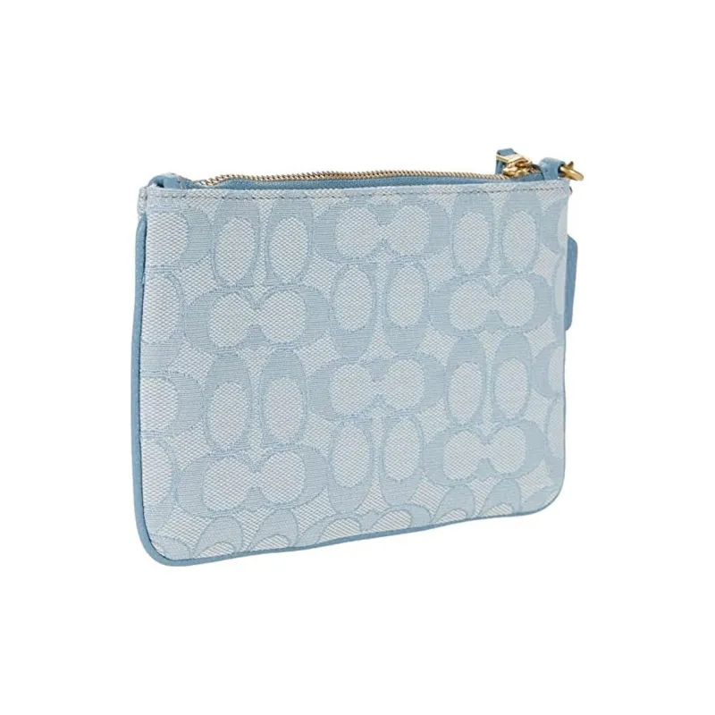 COACH Wristlet Canvas With Leather Mahjong-Themed Wrist Bags And Clutches Small Size Women's Light Blue Monogram-3