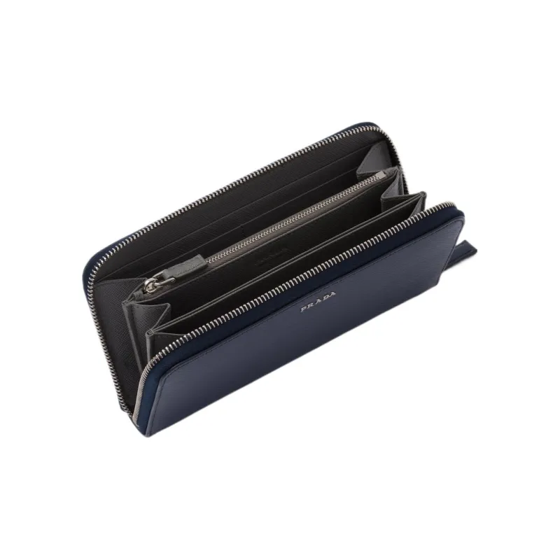 PRADA Saffiano Calfskin Wallet Men's Marine Blue & Light Gray-3