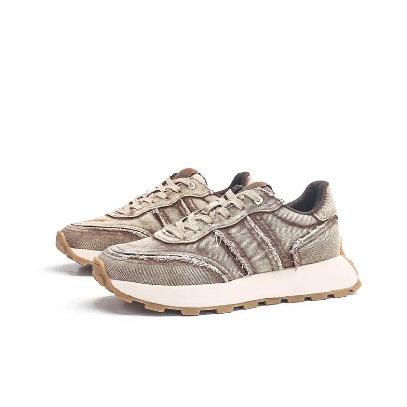 KVIV Height Increasing Wear Resistant Lightweight Breathable Slip Resistant Low Top Casual Shoes Unisex Washed Brown-1