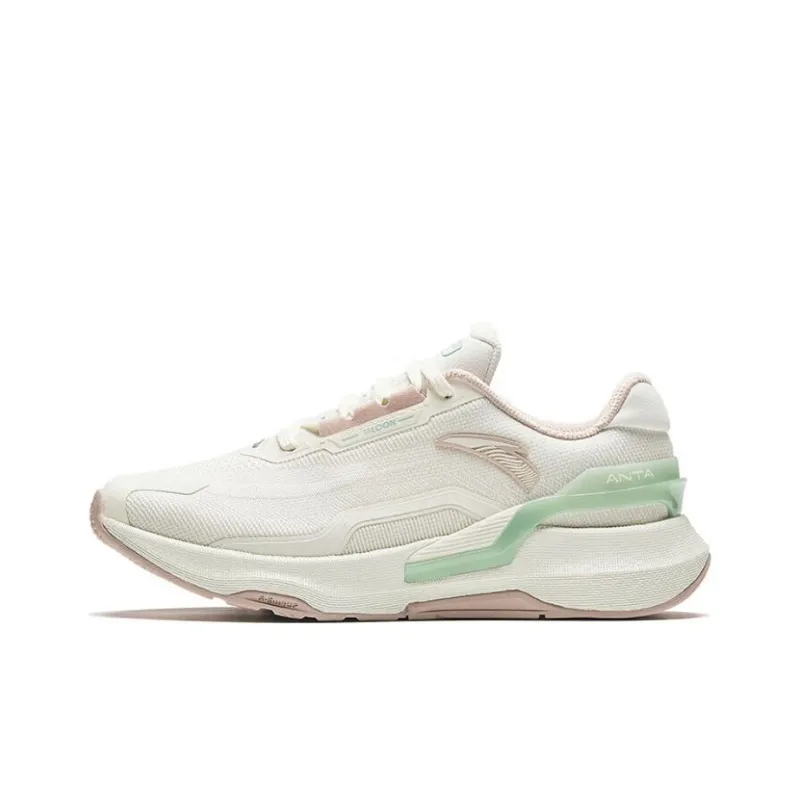 Anta Burning Refinement Abrasion Resistant Slip Resistant Low Top Running Shoes Women's White Green-0