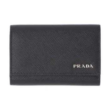 PRADA Saffiano Calfskin Key Pouch Men's Black & Navy