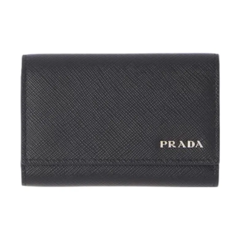 PRADA Saffiano Calfskin Key Pouch Men's Black & Navy-0